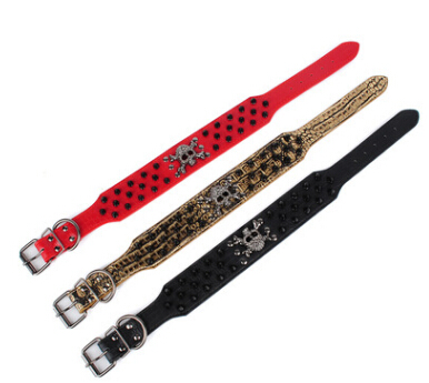 Black Gold Tie Nail Dog Collar Skull Rivet Pet Collar Anti Bite Dog Spiked Studded Large Chain Traction