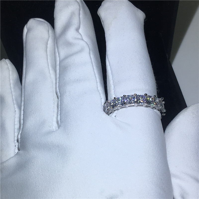 Choucong Top Selling Never Fade Sparkling Luxury Jewelry 925 Sterling Silver Princess Cut White Topaz CZ Diamond Promise Wedding Bridal Ring Gift