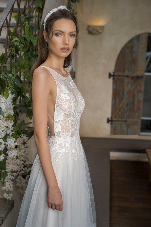 Julie Vino Wedding Dresses Boho Jewel Neck High Slit Lace Appliques Beach Wedding Dress Bohemian A Line Bridal Gowns Vestidos De Novia