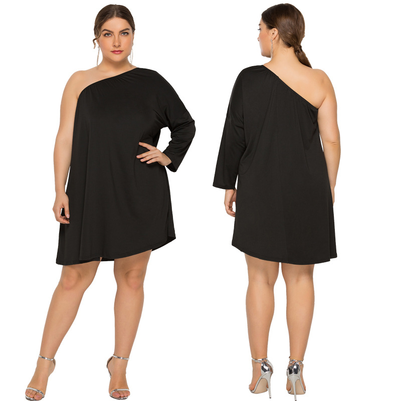 Plus Size One Shoulder Dress Women's Black Mini Off Shoulder Loose Dress for Female Irregular Short Daily Dress XK2588
Plus Size One Shoulder Dress Women's Black Mini Off Shoulder Loose Dress for Female Irregular Short Daily Dress XK2588