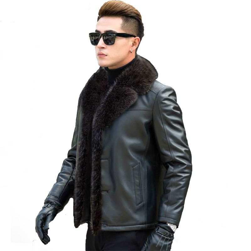 Leather Jacket Men Real Raccoon Fur Collar Wool Liner Second Layer of Sheepskin Coat Men Leather Jackets A2018 MY729, Black long
Leather Jacket Men Real Raccoon Fur Collar Wool Liner Second Layer of Sheepskin Coat Men Leather Jackets A2018 MY729, Black long
