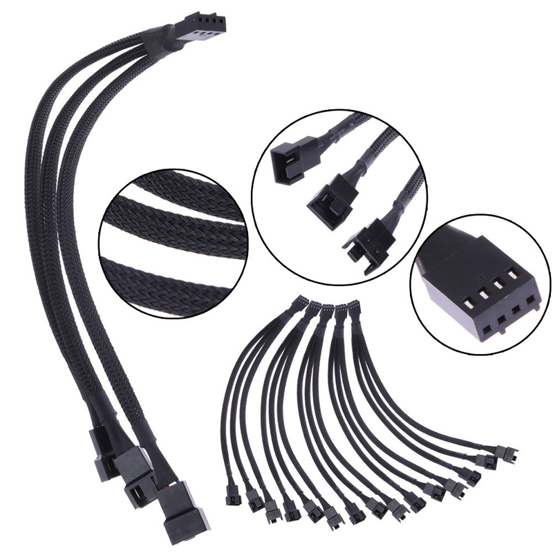 12V 30CM 3Pin Fan PWM 1 to 3 Way Power Supply Extension Cable Y Splitter Port Multiplier PC Computer Cooling 22AWG Wire Accessory
