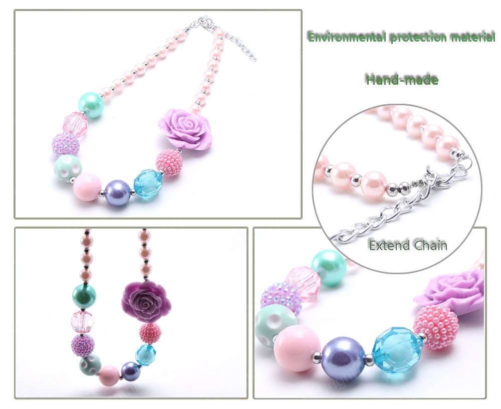 Cute Flower Kids Chunky Beads Necklace Girls Child Bubblegum Chunky Necklace Baby Toddler Beaded Jewelry For Gift