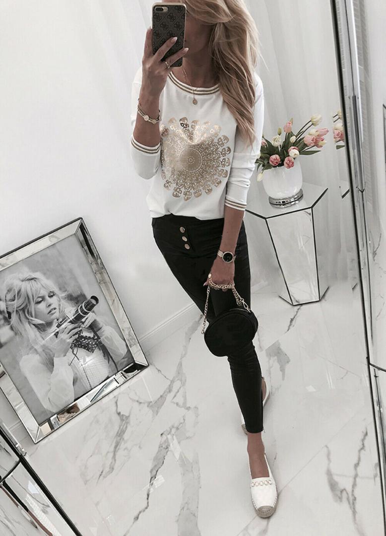 Newly Womens Loose Round Neck Printed Casual Long Sleeve Printed Shirt Spring Shirts Ladies Blouse Tops, White
Newly Womens Loose Round Neck Printed Casual Long Sleeve Printed Shirt Spring Shirts Ladies Blouse Tops, White