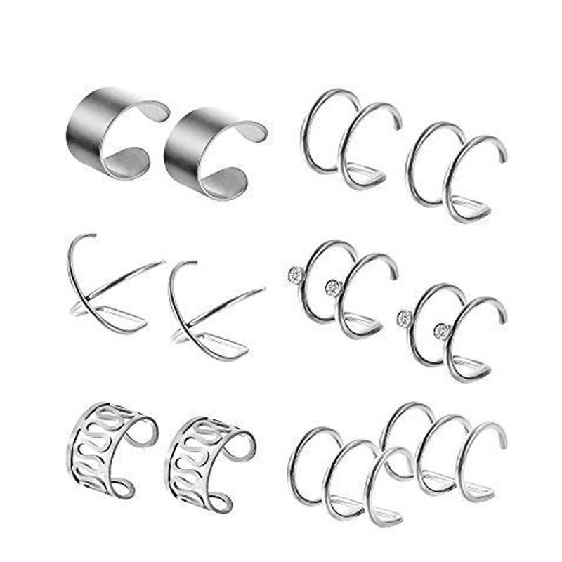 6 pairs/set Hip Hop Non Piercing Ear Clip Earrings Stainless Steel Earrings Jewelry Set Wholesale
