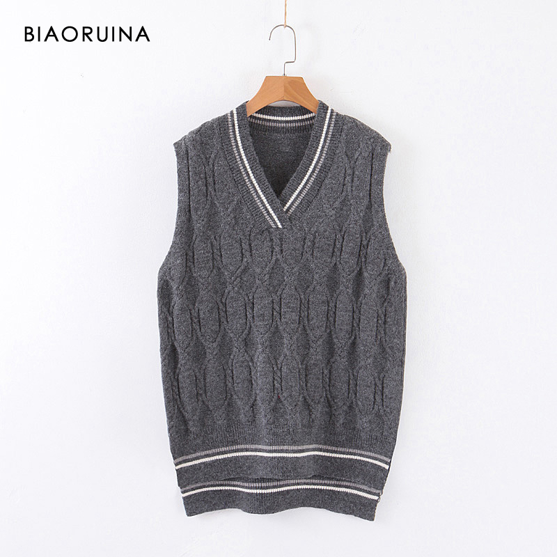 BIAORUINA Women's Korean Style Sleeveless Winding Stipes Knitted Sweater Female Casual Loose V-neck Vest Pullover, Dark grey
BIAORUINA Women's Korean Style Sleeveless Winding Stipes Knitted Sweater Female Casual Loose V-neck Vest Pullover, Dark grey