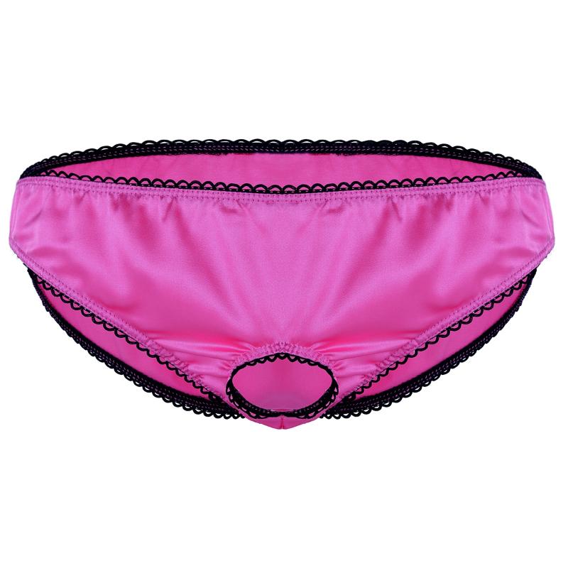 Underwear Mens Hot Sexy Lingerie Open Front Penis Hole Soft Satin Low Rise Sissy Bikini Briefs Underwear Sissy Male Panties