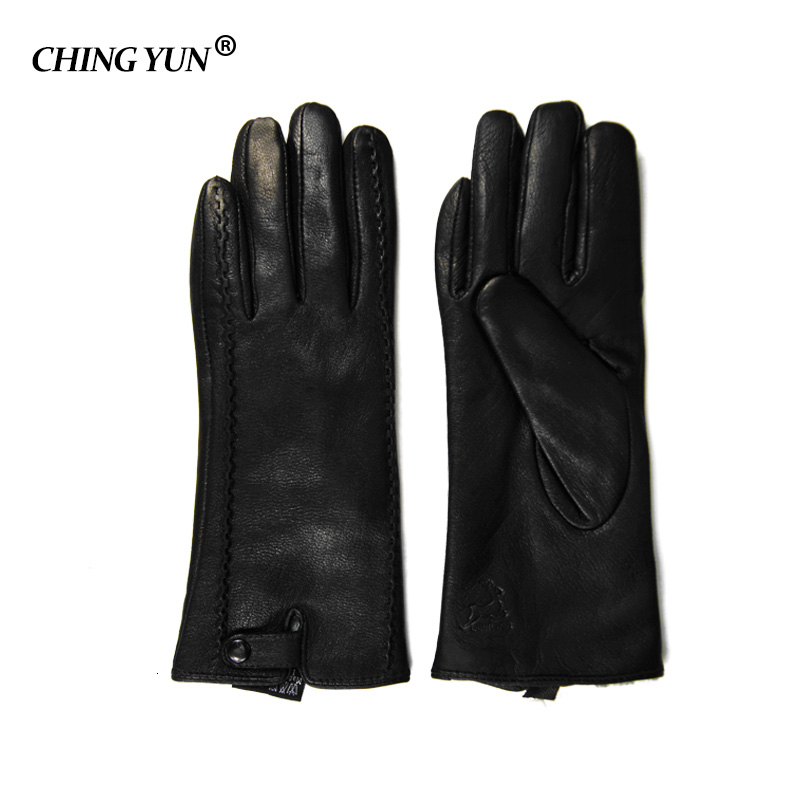 Women's Gloves Genuine Leather Winter Warm Fluff Woman Soft Female Rabbit Fur Lining Riveted Clasp High-quality Mittens Y191113