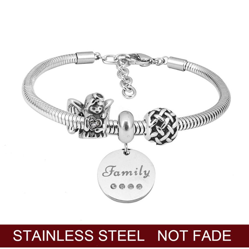 Charm Bracelets Angel Beads To Protect The Family Round Letter Pendant Stainless Steel Snake Chain Bracelet For Fashion Women Ladies Jewelry
Charm Bracelets Angel Beads To Protect The Family Round Letter Pendant Stainless Steel Snake Chain Bracelet For Fashion Women Ladies Jewelry