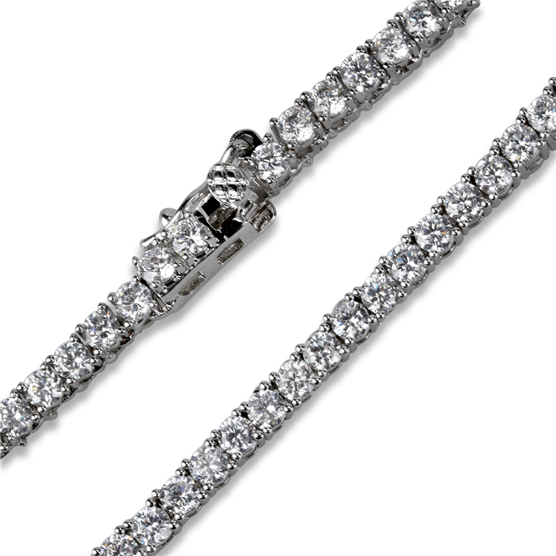 Hip Hop Gold Chain, 1 Row Round Cut Tennis Necklace Mens Punk Iced Out Rhinestone Chain Necklace Micro Inlaid Cubic Zircon Choker