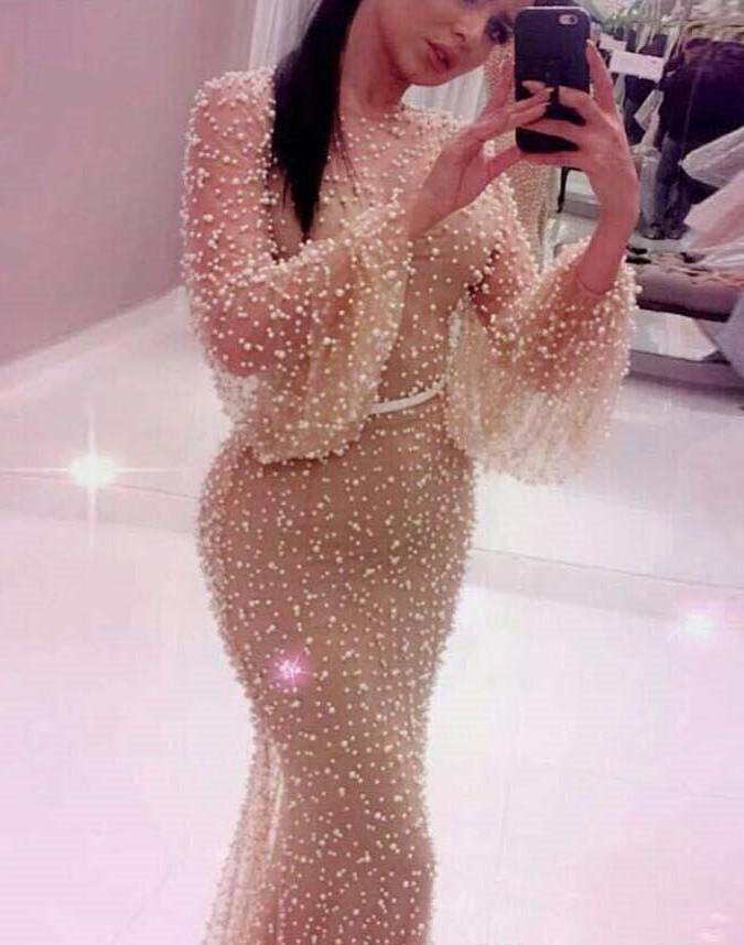 2019 Cheap Saudi Arabic Evening Dress Beaded Poet Long Sleeves Holiday Women Wear Formal Party Prom Gown Custom Made Plus Size