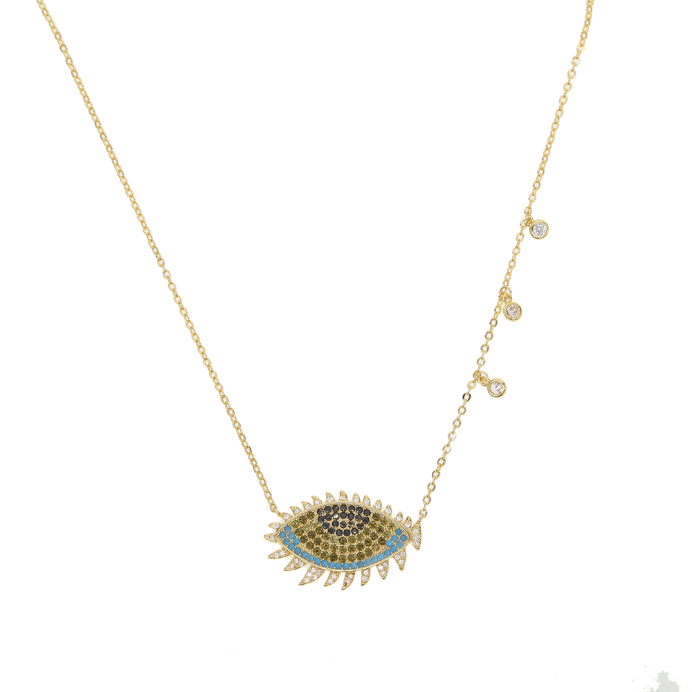 2024 gold plated lucky women fashion jewelry turkish evil eye charm 41+5cm necklace fashion