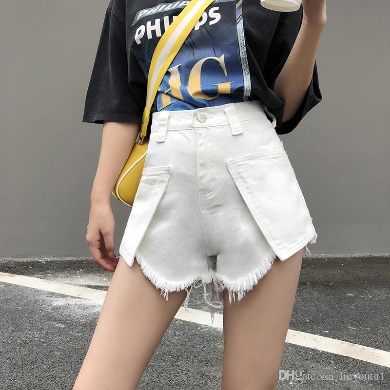 2020 Sexy Mini Denim Shorts Women Loose Wide Leg Short Big Pockets Tassel Burr Punk Shorts Jeans Chic Booty Shorts