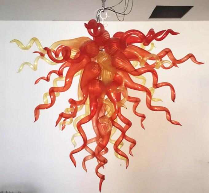 LED Pendant Light 110-240V Orange and Amber Crystal Chandelier 20 Inches Handmade Blown Glass Chandeliers for Dining Room Home Deco