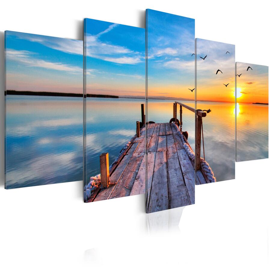 Unframed 5pcs Modern Landscape Wall Art Home Decoration Painting Canvas Prints Pictures Sea Scenery With Beach ( No Frame )