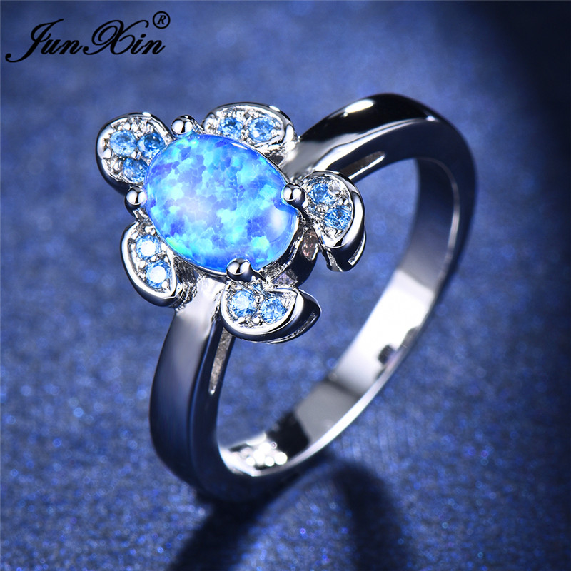 Cute Female Girl Blue Fire Opal Stone Ring 925 Sterling Silver Engagement Rings For Women Boho Frog Animal Wedding Rings