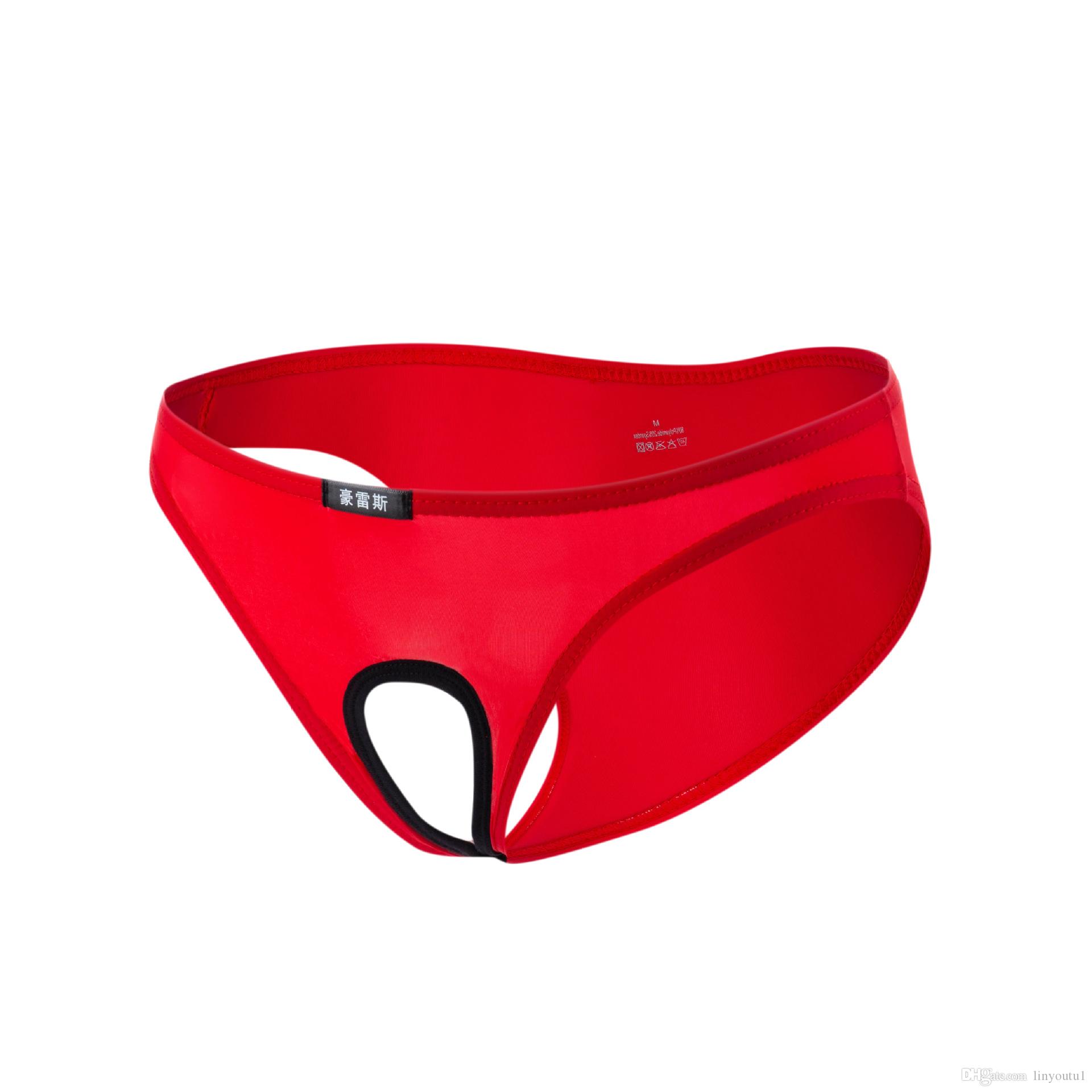 hot sale Sexy Mens Underwear Briefs Penis Hole Open Pouch Silk Panties For Men Gay Underpants Male Crotchless Slips Funny
