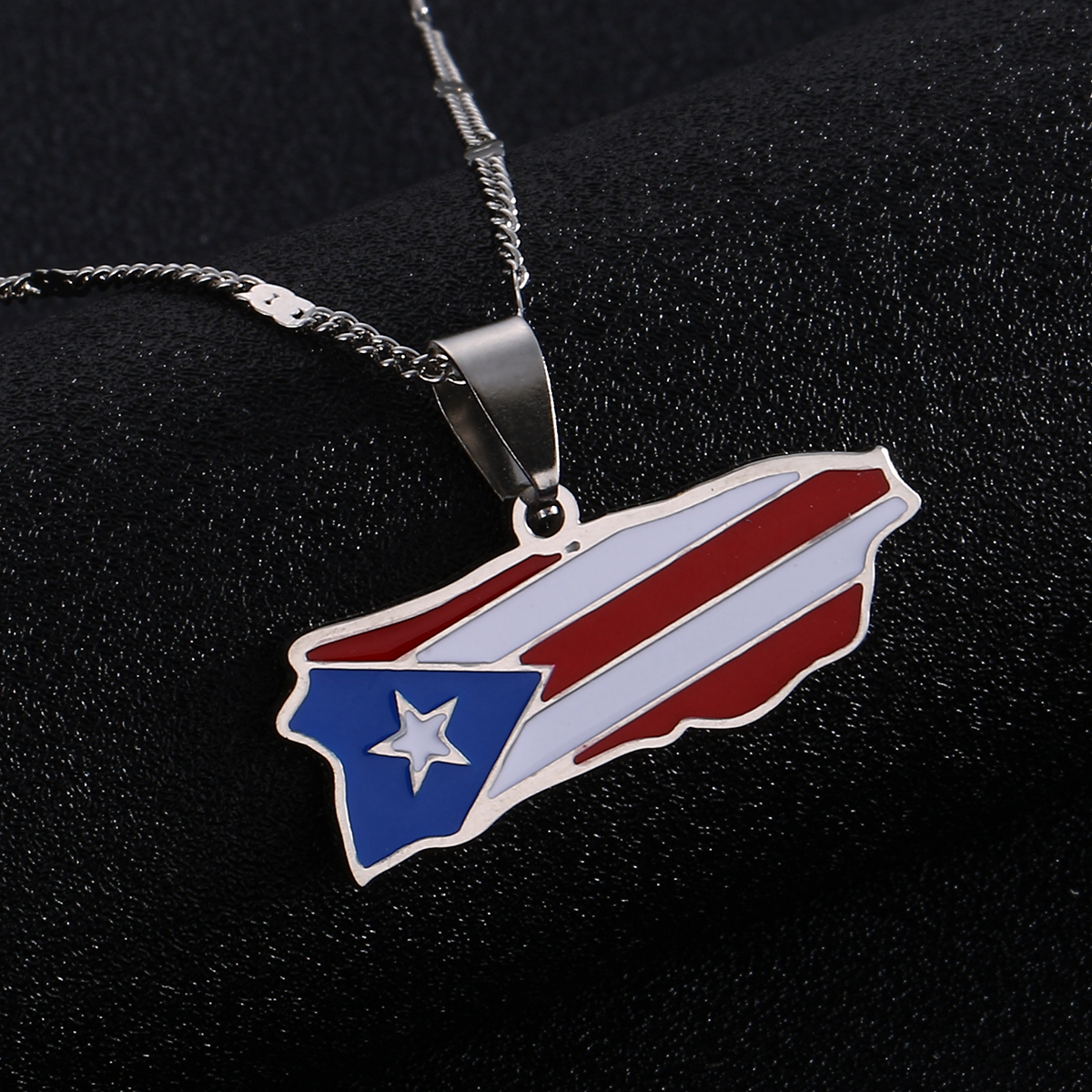 Stainless Steel Enamel Puerto Rico Map Pendant Necklace for Women Men Puerto Ricans Map Chain Jewelry