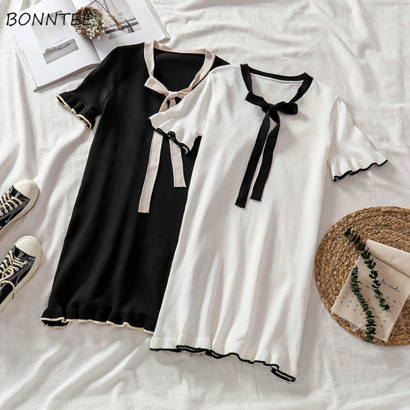 Dress Women Summer Straight Short Sleeves Bow Knitwear Korean Style Loose Womens Clothing Midi Dresses Trendy Soft Casual Daily, Black
Dress Women Summer Straight Short Sleeves Bow Knitwear Korean Style Loose Womens Clothing Midi Dresses Trendy Soft Casual Daily, Black