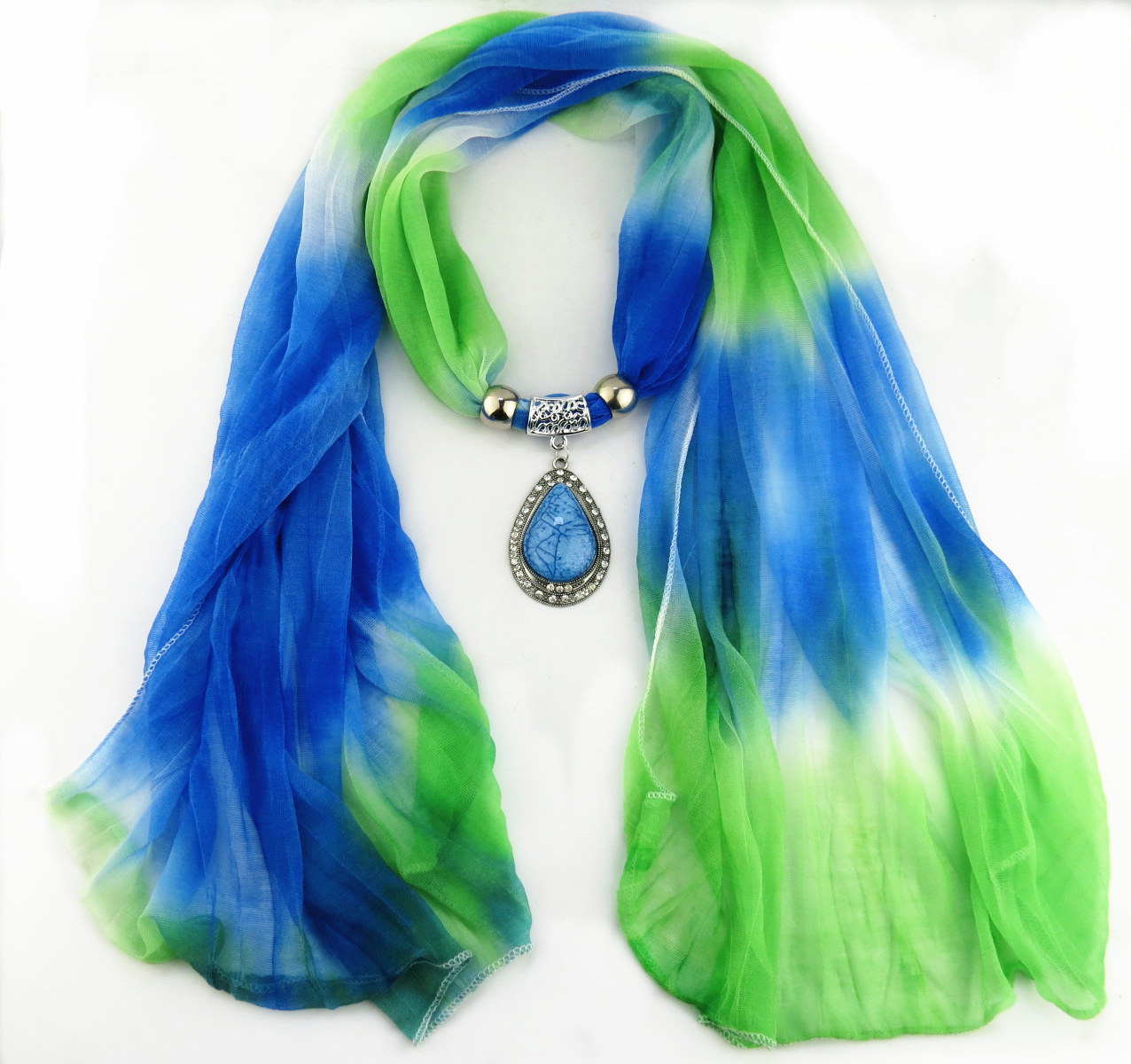 New Arrive 2020 Charm Blue Stone Gemstone Water Drop Raindrop Pendant Scarf Rhinestones Tassels Jewelry Scarves Free Shipping