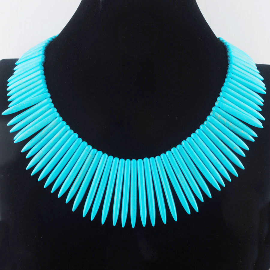 WOJIAER White Blue Howlite Turquoise Stone Graduated Necklaces Stick Spike Choker Beads 17.5 Inches Jewelry BH302