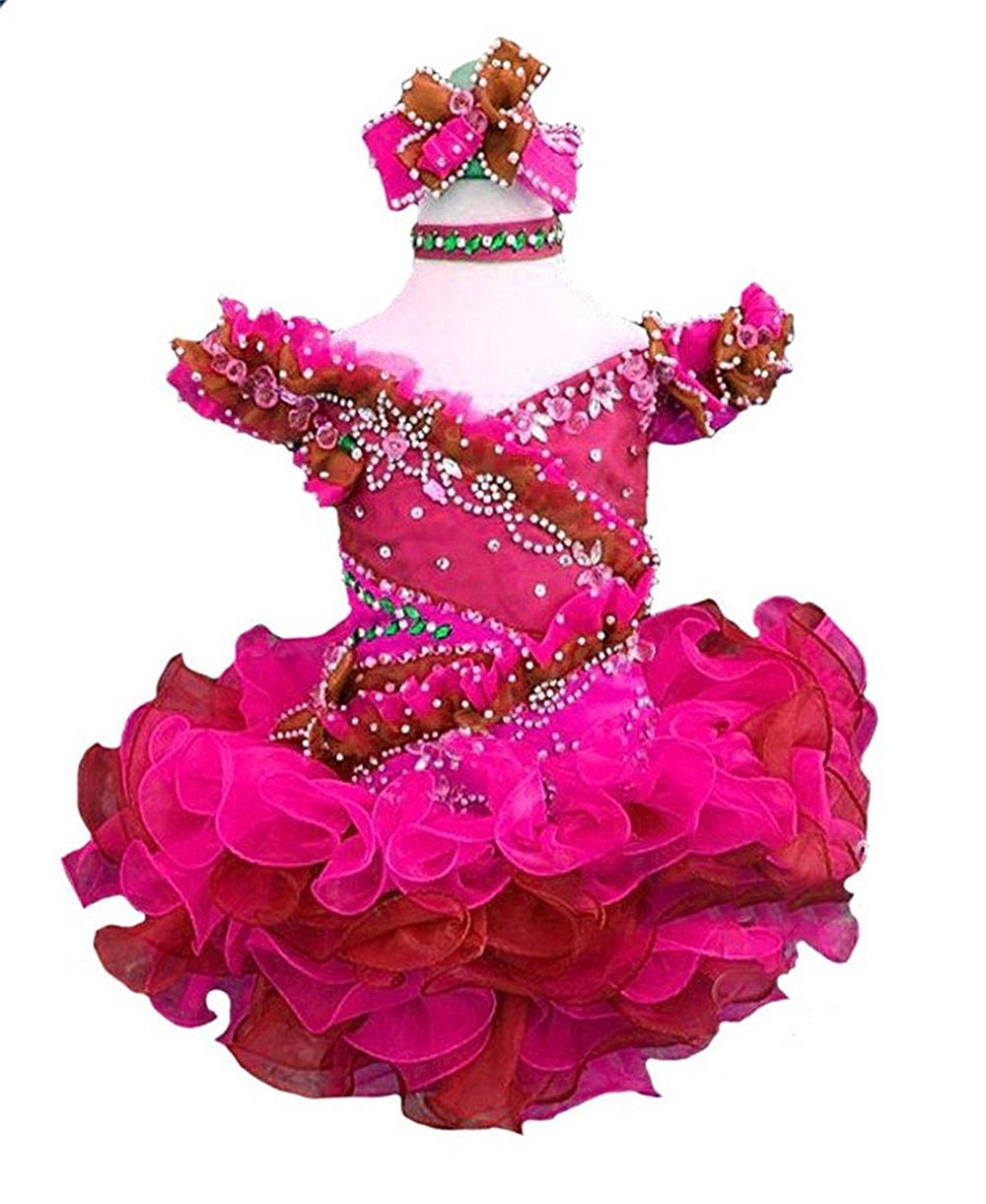 Baby Girls Crystal Beadings Pageant Cupcake dress Toddler Mini Tutu Short Gowns Formal Occasion Party Dress
