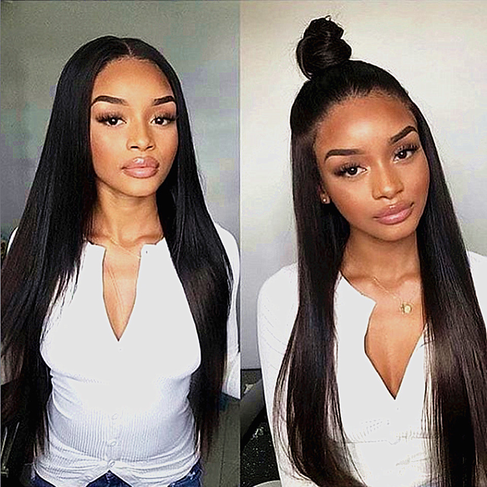 Human Hair Lace Front Wig With Bangs Straight Human Frontal Closure Wigs For Black Women