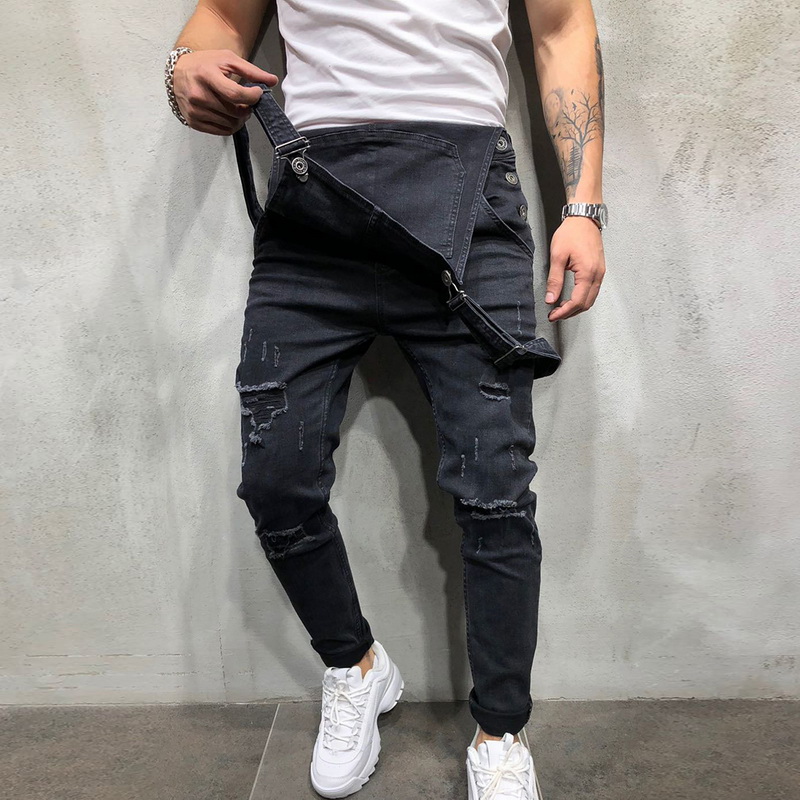Men's Jeans Puimentiua 2021 Fashion Mens Ripped Jumpsuits Street Distressed Hole Denim Bib Overalls For Man Suspender Pants Size M-XXL11