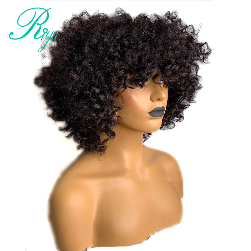 13X4 180% Afro Kinky Curly Lace Front simulation Human Hair Wigs With Bang For Black Women PrePlucked short bob Wig with bangs synthetic