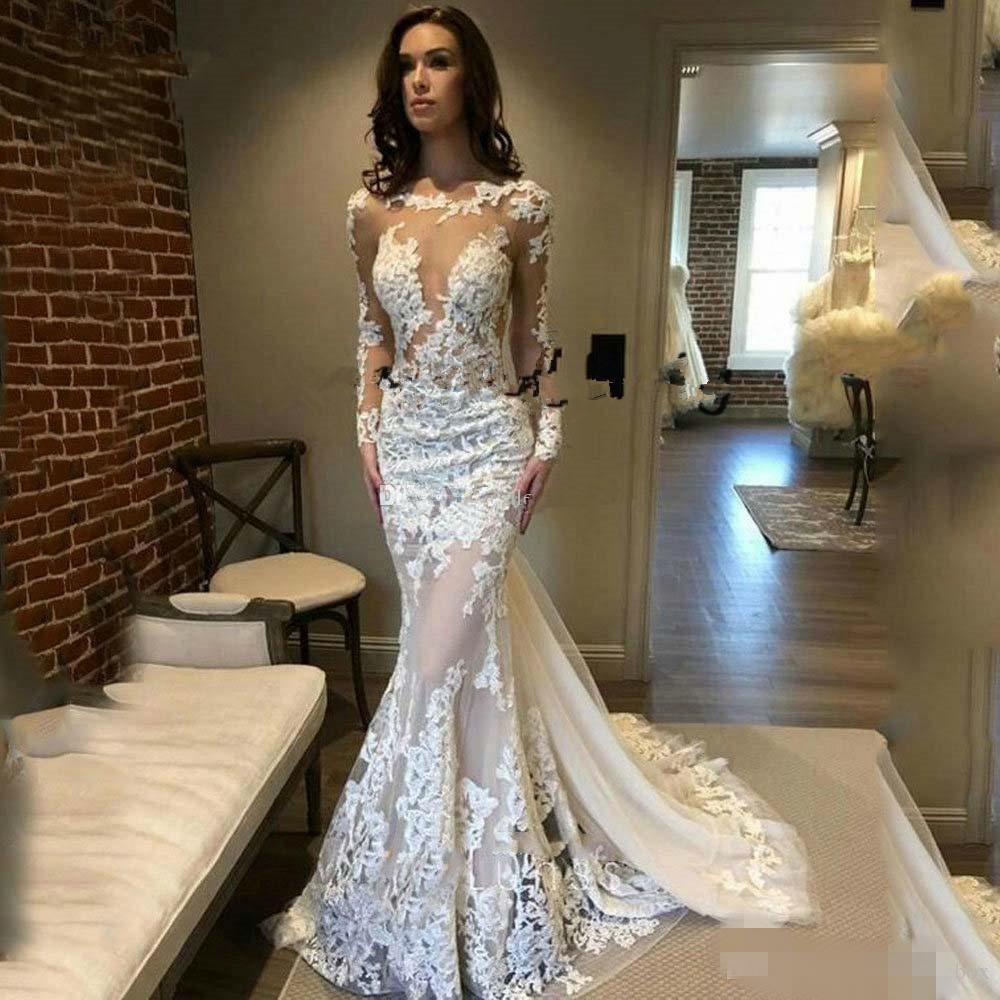 Sexy Strpas Spaghetti Mermaid Dresses Backless Beaded Crystals Lace Applique Sweep Train Boho Beach Wedding Bridal Gown Custom Made