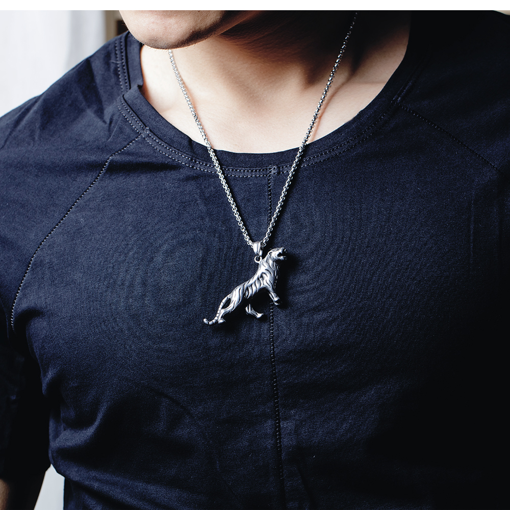 Hip Hop Domineering Tiger Pendat Necklace 316L Stainless Steel with Silver Gold Twist Chain Necklace Jewelry