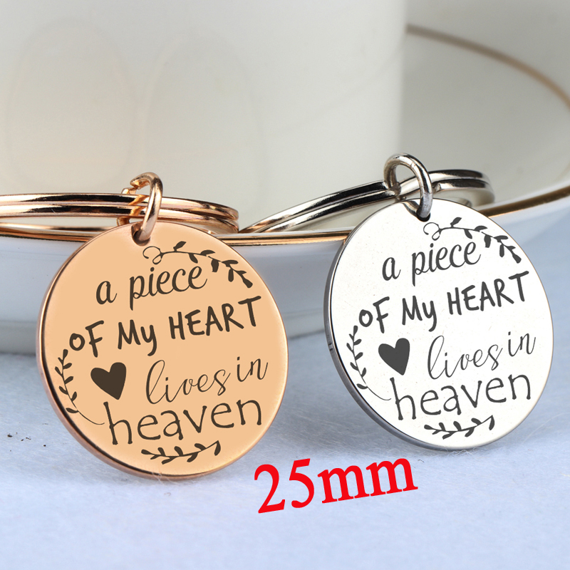 

Memorial Round Jewelry Engraved A Piece Of My Heart Lives In Heaven Keychain Loss Loved One Hand Stamped Stainless Steel Keyfobs