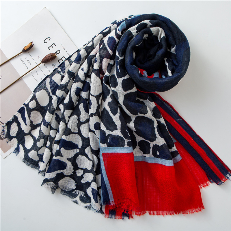 women winter scarf female autumn spring Spain style blue red leopard pattern patchwork scarf silk winter scarf