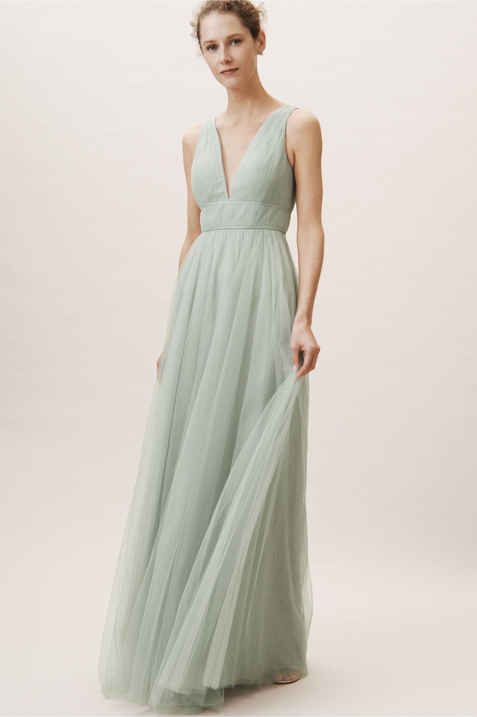 BHLDN Bridesmaid Dresses V Neck Tulle Sleeveless or Length Mint Green Formal Ocn Dress Cheap Evening Gowns