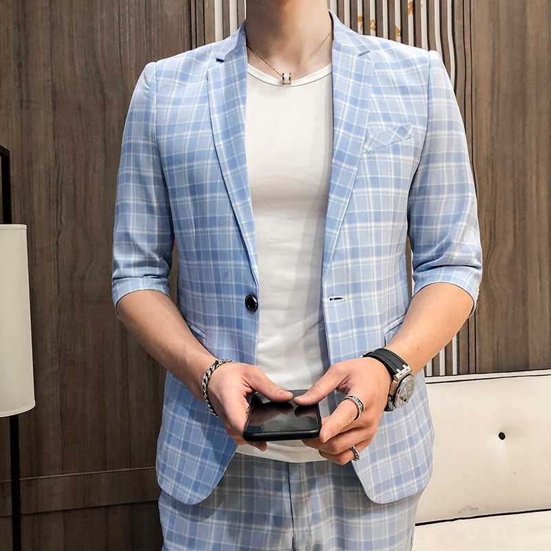 2020 summer thin five Quarter Sleeve suit men's Plaid youth student fashion suit pants two-piece set, Black
2020 summer thin five Quarter Sleeve suit men's Plaid youth student fashion suit pants two-piece set, Black