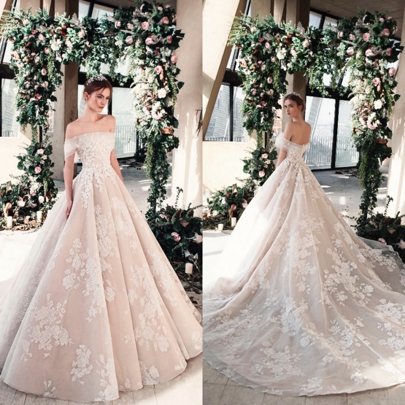 Tony Ward 2019 A Line Wedding Dresses Princess Off Shoulder Lace Appliques Sweep Train Bridal Gowns Beach robe de mariée