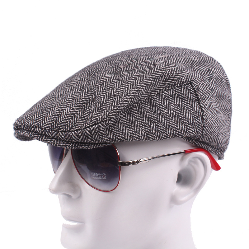 Autumn Winter Men Cap Hats British Western Style Wool Advanced Flat Ivy Cap Classic Vintage Striped Beret