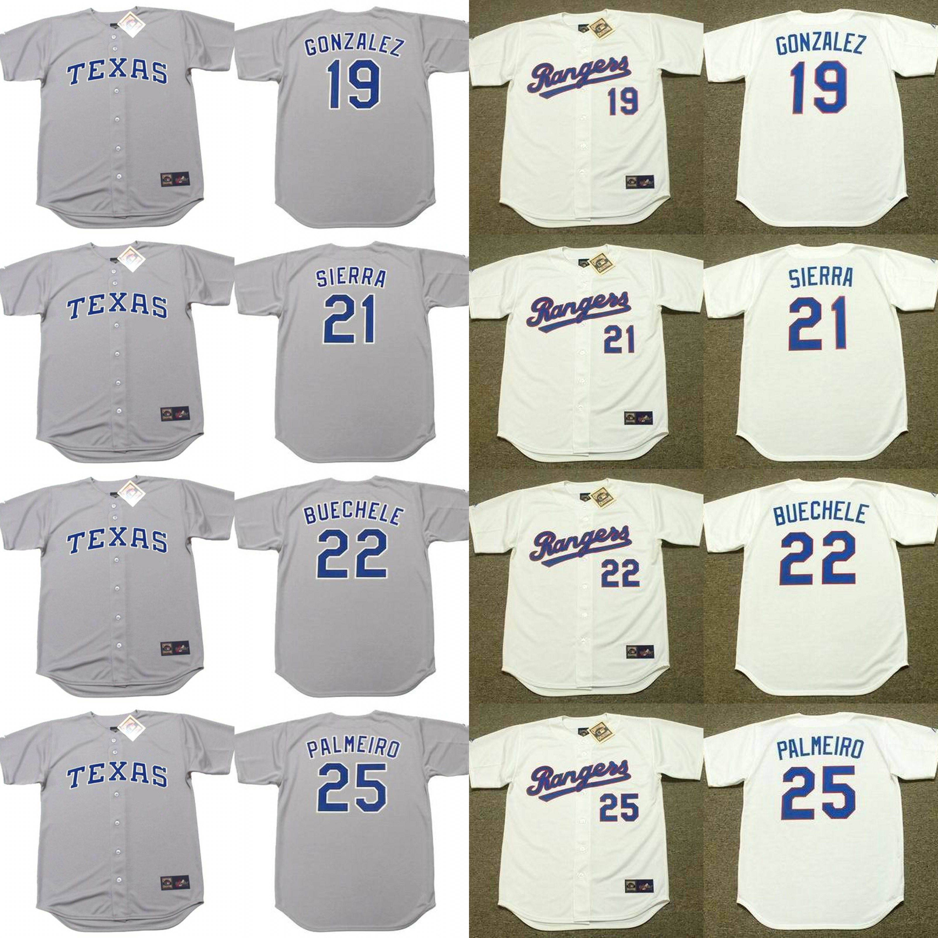 Texas 19 JUAN GONZALEZ 21 REUBEN SIERRA 22 STEVE BUECHELE 25 RAFAEL PALMEIRO 29 PETE INCAVIGLIA 33 JOSE CANSECO KEVIN BROWN Baseball jersey, Black 
Texas 19 JUAN GONZALEZ 21 REUBEN SIERRA 22 STEVE BUECHELE 25 RAFAEL PALMEIRO 29 PETE INCAVIGLIA 33 JOSE CANSECO KEVIN BROWN Baseball jersey, Black