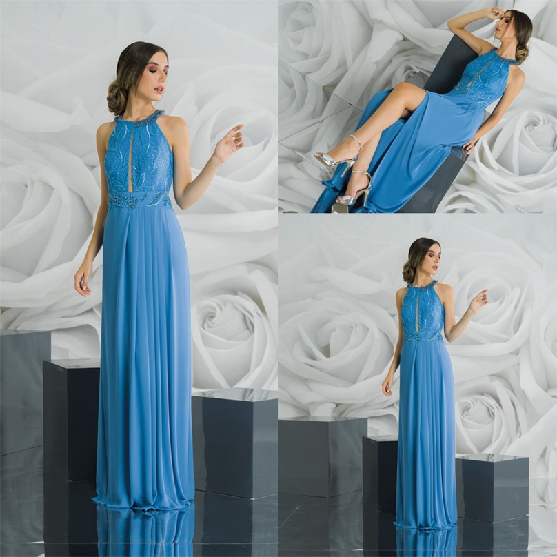 2020 Halter Mother Of The Bride Dresses Appliqued Beaded Sleeveless Wedding Guest Gowns Chiffon Sash Floor Length Custom Made Mother Gown