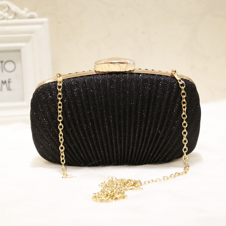 Sparkly Champagne Bridal Hand Bags Solid Shell Clutches For Wedding Jewelry Four Colors Prom Evening Party Shoulder Bag