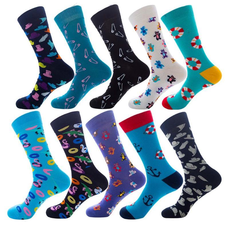 10 pairs colorful mens socks hiphop skateboard happy combed cotton funny crew socks for christmas gift calcetines de hombre