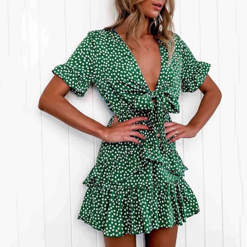 Women Bow Splice Mini Dress Summer Floral Print V-neck Short Sleeve Dress 2020 Ruffle Boho Beach A Line Femme Robe, Green
Women Bow Splice Mini Dress Summer Floral Print V-neck Short Sleeve Dress 2020 Ruffle Boho Beach A Line Femme Robe, Green