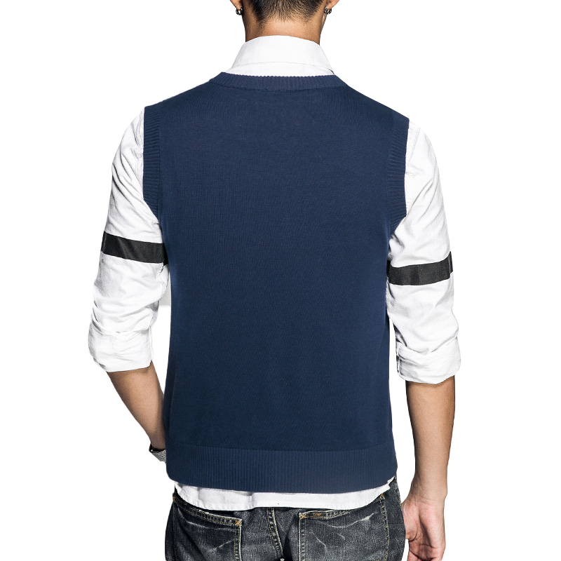 2019 New Mens Knitted Vests V-Neck Sweater Fashion Casual Business 100%cotton Sleeveless Sweater Brand Clothes