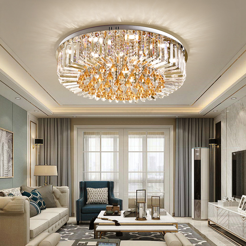 Modern Crystal Ceiling Light LED Lamps American Round K9 Crystal Ceiling Lamp Home Indoor Lighting Remote Control 3 White Colors Dimmable