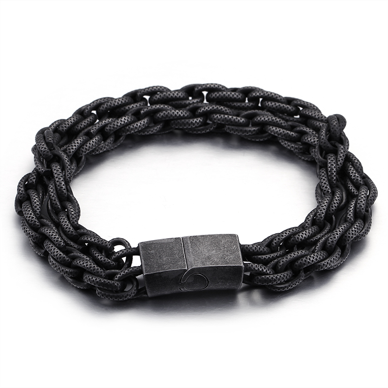 Cool Men Black Heavy Thick Rope Link Chain Bracelets High-end Men's Stainless Steel Titanium Steel Jewelry