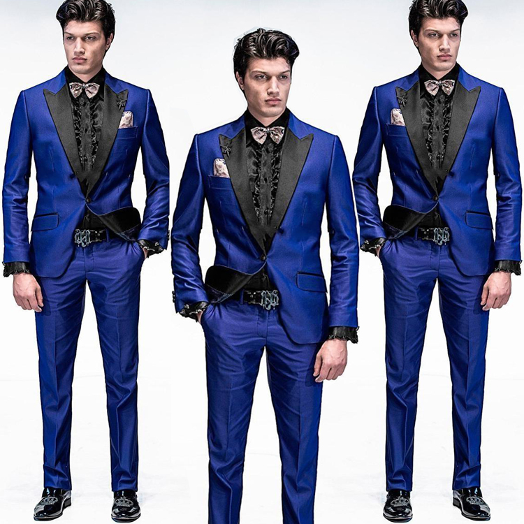 Latest Design Wedding Tuxedos Black Peaked Lapel Men Suits 2 Pieces Slim Fit One Button Groom Wear Clothing