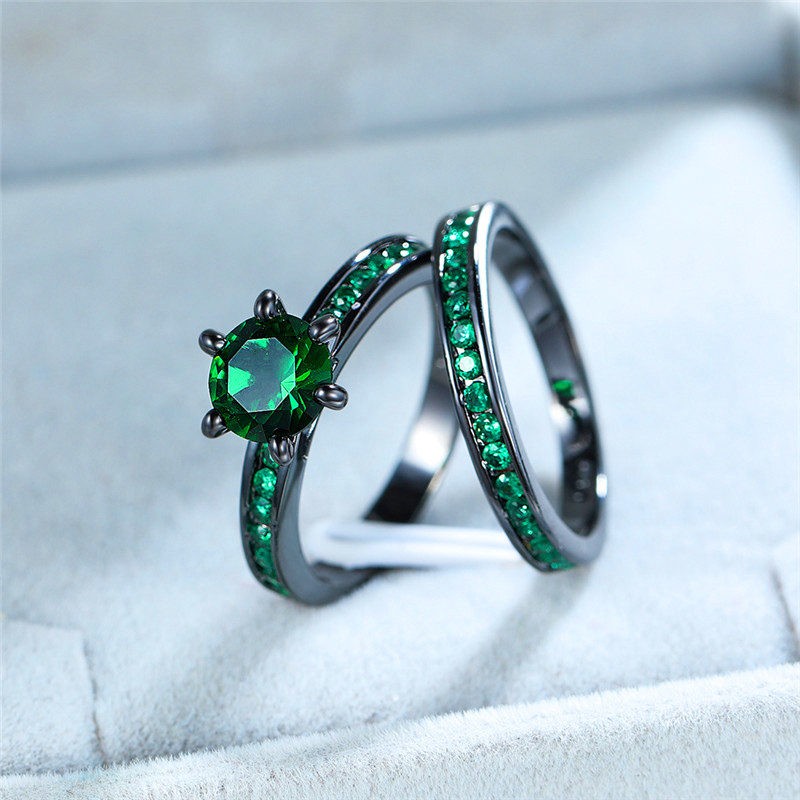 Charm Female Green Round Ring Set Vintage Black Gold Bridal Wedding Rings For Women Promise Love Solitaire Engagement Ring
Charm Female Green Round Ring Set Vintage Black Gold Bridal Wedding Rings For Women Promise Love Solitaire Engagement Ring