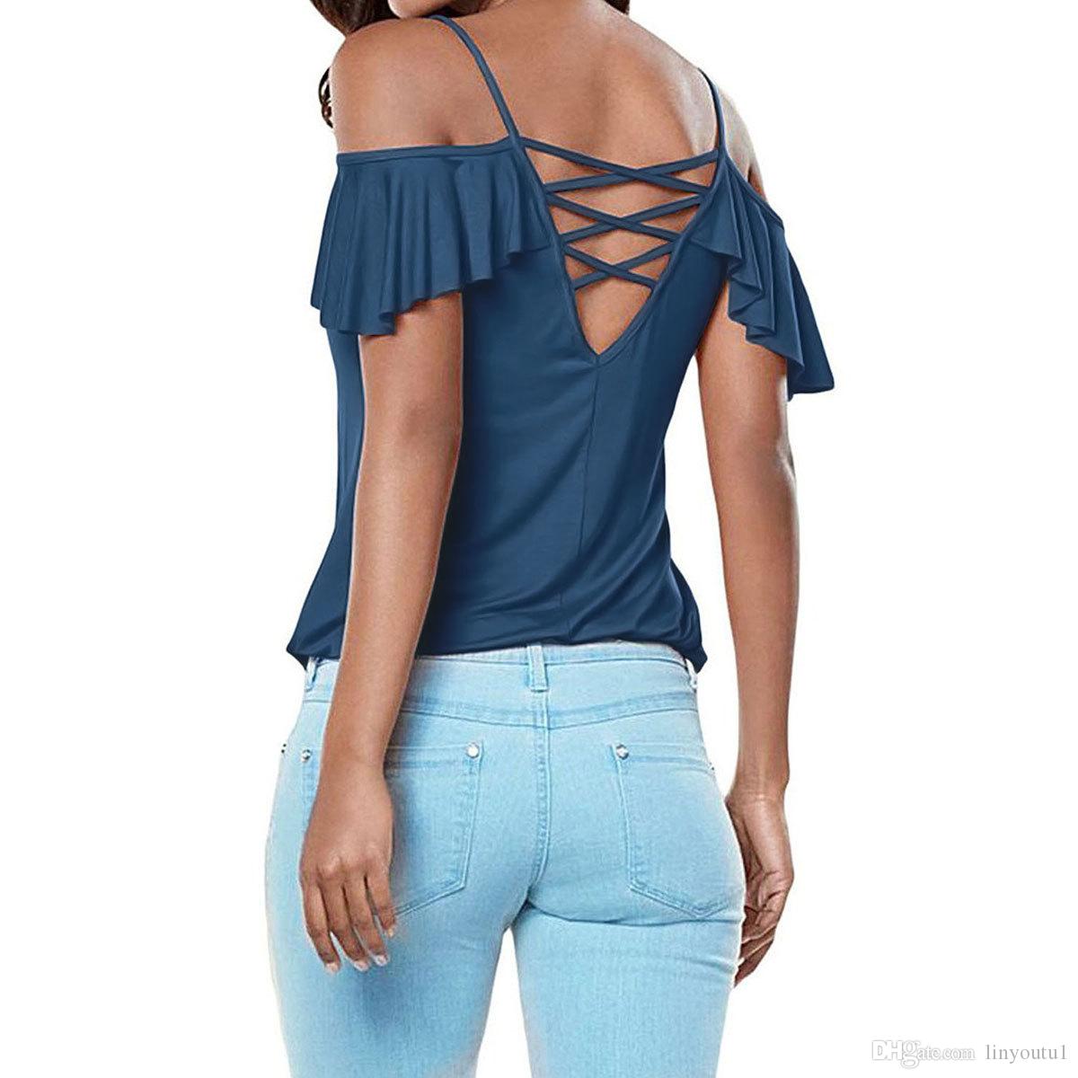2020 Sexy Off Shoulder Top Blouse Women Half Sleeve Spaghetti Strap Ruffle Womens Tops And Blouses Summer 2019 Shirt