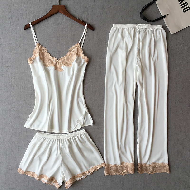 2019 Summer 3 Pieces Women Pajamas Sets Satin Lace Sleepwear Silk Lingerie Hot Nightwear Shorts Pyjamas Pants Home Sexy Pijama, Black;red
2019 Summer 3 Pieces Women Pajamas Sets Satin Lace Sleepwear Silk Lingerie Hot Nightwear Shorts Pyjamas Pants Home Sexy Pijama, Black;red