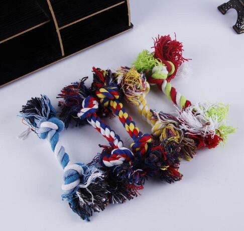 Pets dog Cotton Chews Knot Toys colorful Durable Braided Bone Rope 18CM Funny dog cat Toys